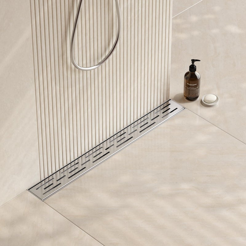 Neodrain مصرف دش خطي مستطيل نيدودرين 24 بوصة مع شبكة بنمط طوب، مصرف أرضية حمام من الفولاذ المقاوم للصدأ 304 المصقول، مصرف أرضية دش ومصفاة شعر، معتمد من CUPC - Image 1